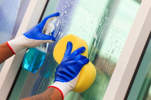Team completing a cleaning task with attention to health and safety procedures