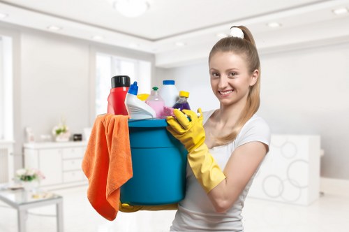 Professional cleaner in Kingston upon Thames handling kitchen and bathroom cleaning tasks